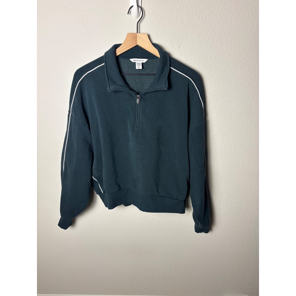 Athleta Forever Fleece 1/2 Zip High Hip Piping Sweatshirt Cyprus Teal XL 712003